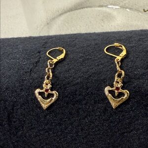 Costa Gold Heart Earrings with Red Accent
